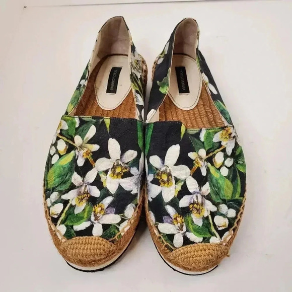 Dolce & Gabbana Multicolor Floral Print Brocade Fabric Espadrille Flats Size 37 - Picture 3 of 11